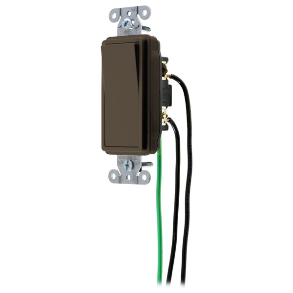 Hubbell Wiring Device-Kellems Spec Grade, Decorator Switches, General Purpose AC, Three Way, 15A 120/277V AC, Back and Side Wired, Pre-Wired with 8" #12 THHN, Brown - DSL315