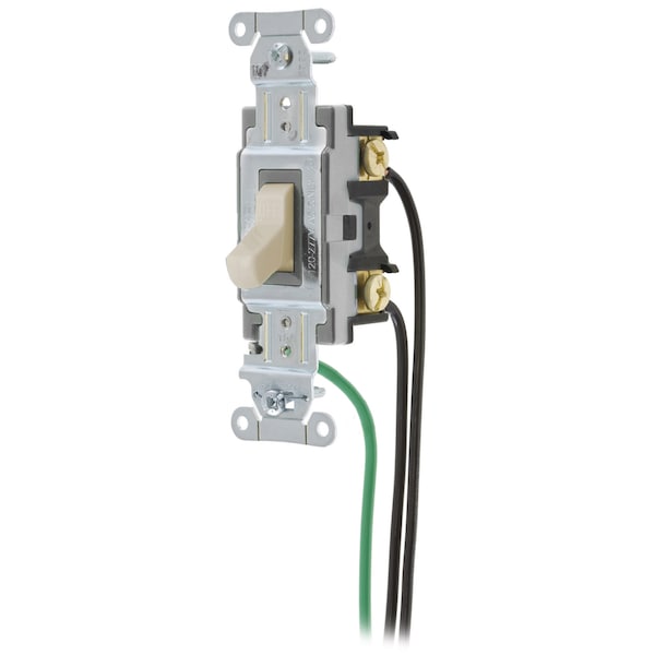 Hubbell Wiring Device-Kellems Switches and Lighting Controls, Spec Grade, Toggle Switches, General Purpose AC, 15A 120/277V AC, Back and Side Wired, Pre-Wired with 8" #12 THHN - CSL115LA