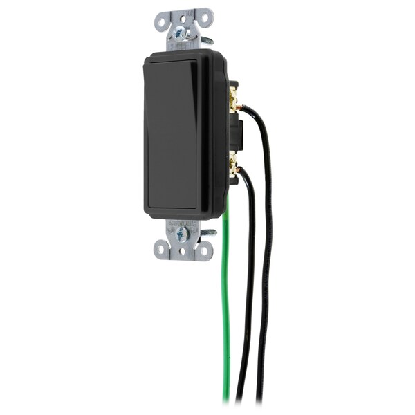 Interruptores Decorativos de Grado Especial Hubbell Wiring Device-Kellems, Propósito General AC, Cuatro Vías, 20A 120/277V AC, Cableado Trasero y Lateral, Pre-cableado con 8" #12 THHN - DSL420BK