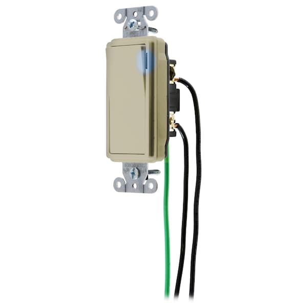Hubbell Wiring Device-Kellems Decorator Switches, General Purpose AC, Illuminated Three Way, 20A 120/277V AC, Back and Side Wired, Pre-Wired with 8" #12 THHN, Ivory - DSL320IL