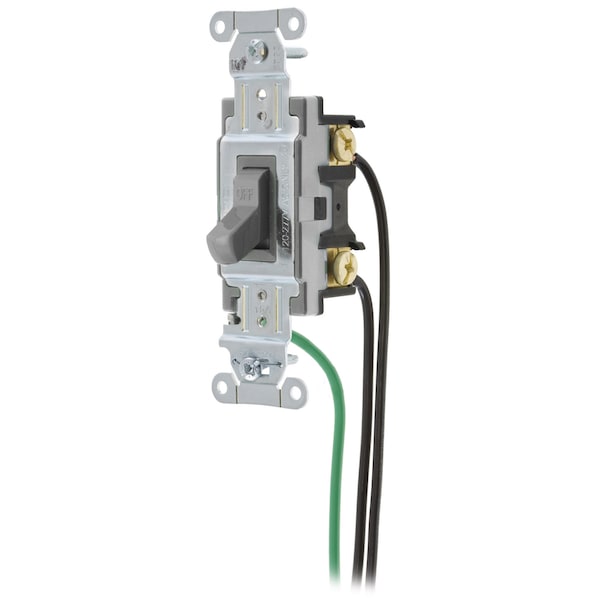 Hubbell Wiring Device-Kellems Spec Grade, Toggle Switches, General Purpose AC, Single Pole, 15A 120/277V AC, Back and Side Wired, Pre-Wired with 8" #12 THHN - CSL115GY