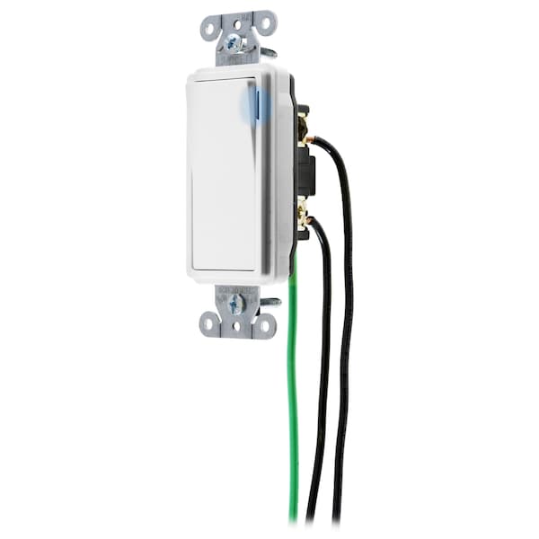 Hubbell Wiring Device-Kellems Decorator Switches, General Purpose AC, Illuminated Three Way, 20A 120/277V AC, Back and Side Wired, Pre-Wired with 8" #12 THHN - DSL320ILW