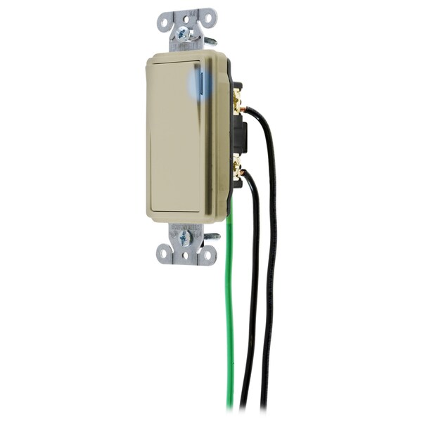 Hubbell Wiring Device-Kellems Decorator Switches, General Purpose AC, Illuminated Single Pole, 20A 120/277V AC, Back and Side Wired, Pre-Wired with 8" #12 THHN, Ivory - DSL120IL