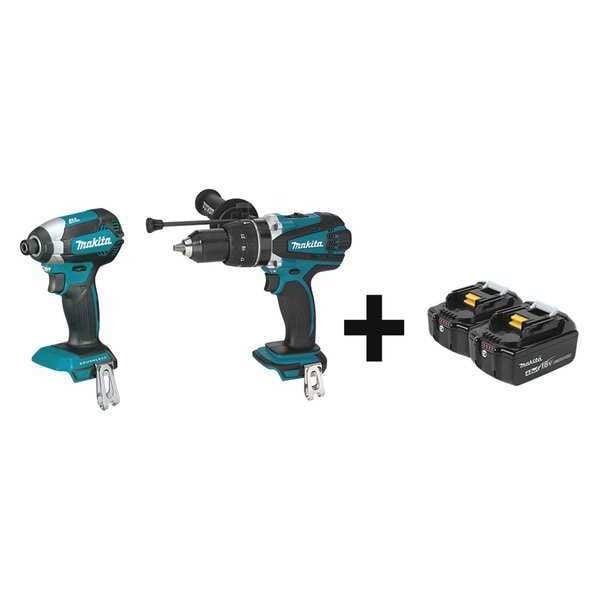 Makita Cordless Combo Kit, 18.0 V, 2 Tools, 2 Batt - XDT13Z, XPH03Z + BL1840B-2