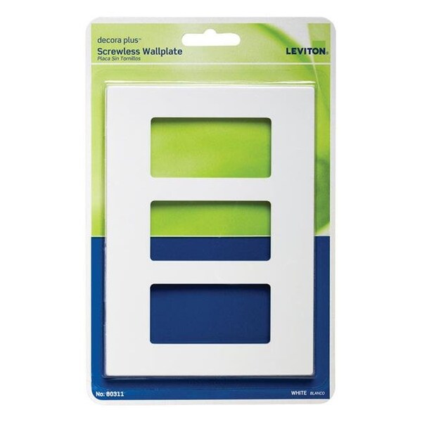 Leviton 3895364 Placa de Pared sin Tornillos de Policarbonato de 3 Gang de Color Blanco