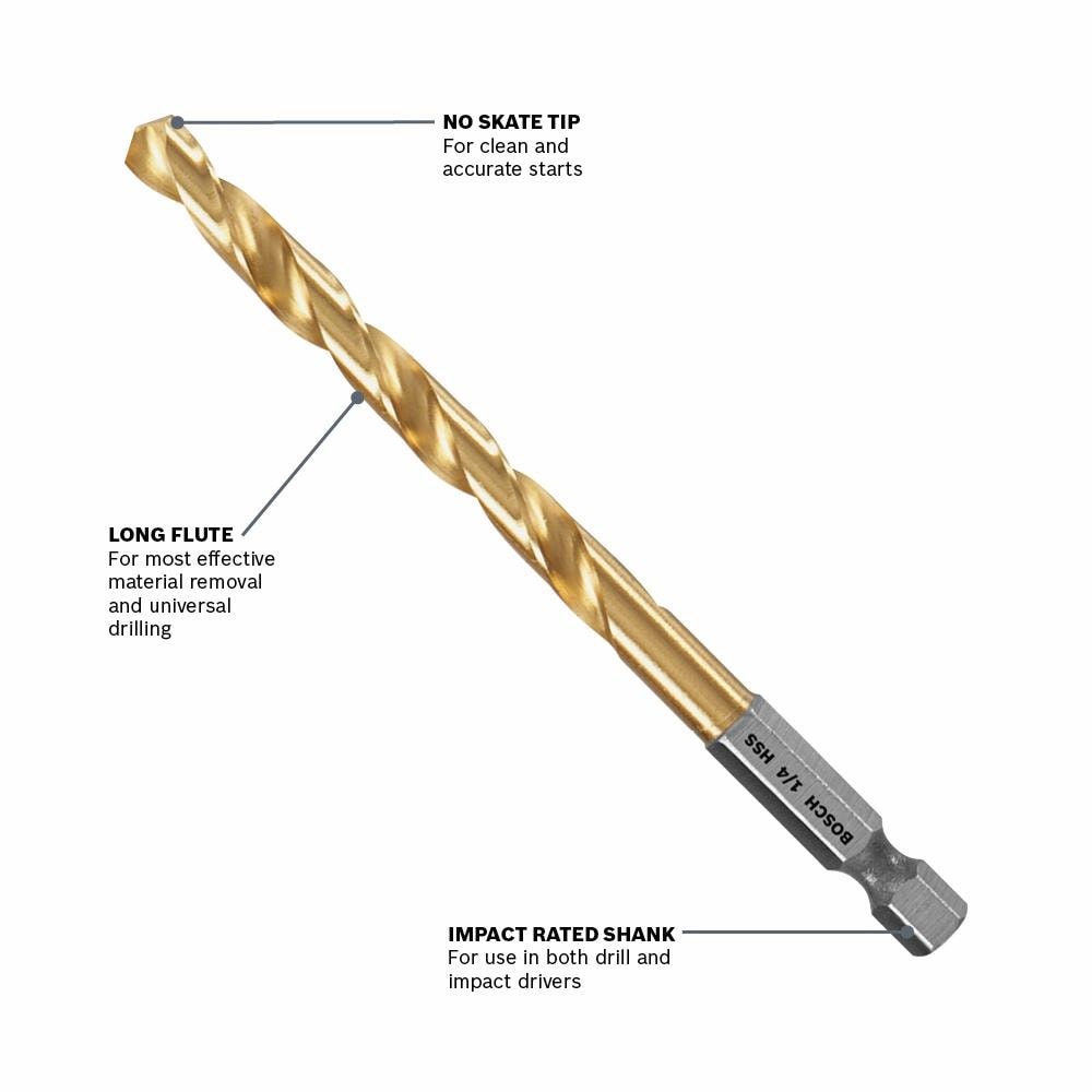 Broca helicoidal de titanio de 7/64 de pulgada x 2-5/8 pulgadas de longitud de trabajo Bosch Bosch - TI2134IM