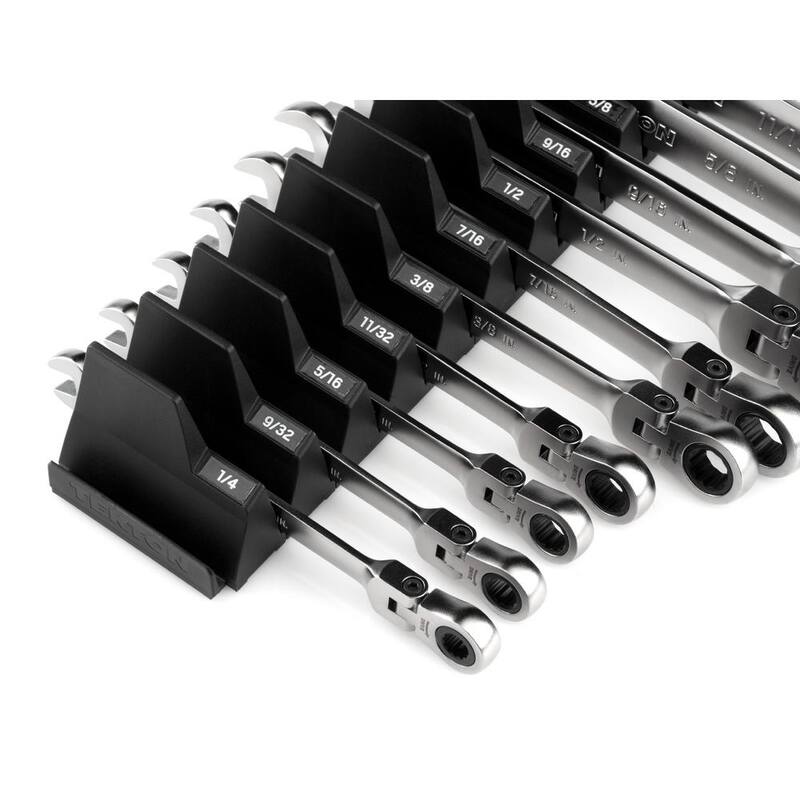Set de llaves combinadas de trinquete de 11 piezas (1/4-3/4 pulgadas) con cabezal flexible de 12 puntos TEKTON y organizador modular con ranuras - WRC95300