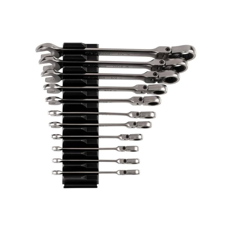 Set de llaves combinadas de trinquete de 11 piezas (1/4-3/4 pulgadas) con cabezal flexible de 12 puntos TEKTON y organizador modular con ranuras - WRC95300