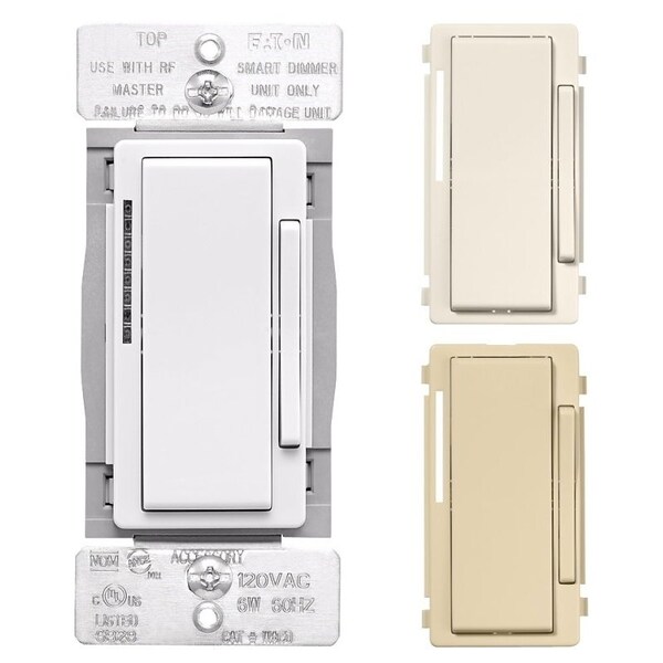 Regulador de intensidad inteligente Eaton WACD-C2-SP-L, 1 polo, 3 vías, 120 VAC, 60 Hz, Wi-Fi, Almendra clara/Blanco marfil/Blanco