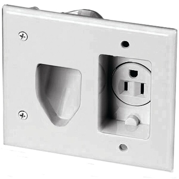 Placa de cable con toma corriente, 2 módulos, color blanco - 35MRW-SP-L