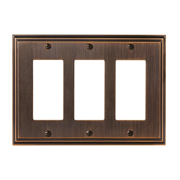 Placa de Pared de Bronce Frotado con Aceite para 3 Interruptores Amerock Mulholland - 1907006