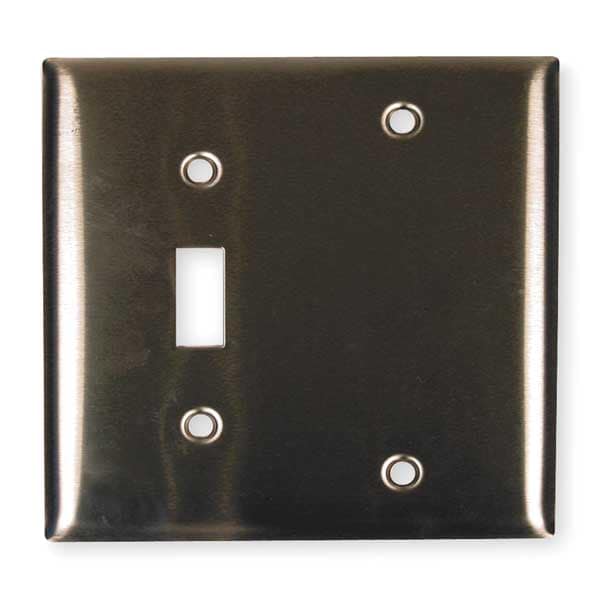 Hubbell Wiring Device-Kellems Toggle Switch/Blank Wall Plates and Box Cover, Number of Gangs: 2 Stainless Steel, Brushed Finish - SS113