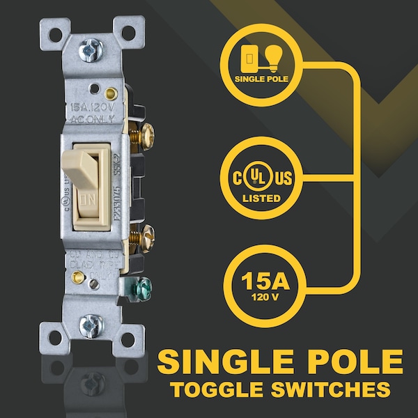 Interruptor de luz de palanca en marfil Faith, un polo, interruptor de 15 amperios, tornillo de puesta a tierra, 120V, paquete de 10 - SSK2-IV-10