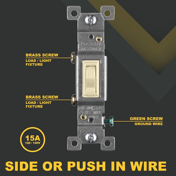 Interruptor de luz de palanca en marfil Faith, un polo, interruptor de 15 amperios, tornillo de puesta a tierra, 120V, paquete de 10 - SSK2-IV-10