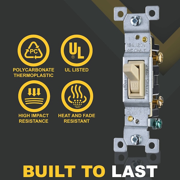 Interruptor de luz de palanca en marfil Faith, un polo, interruptor de 15 amperios, tornillo de puesta a tierra, 120V, paquete de 10 - SSK2-IV-10