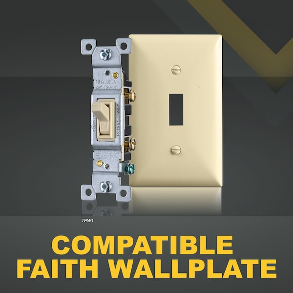 Interruptor de luz de palanca en marfil Faith, un polo, interruptor de 15 amperios, tornillo de puesta a tierra, 120V, paquete de 10 - SSK2-IV-10