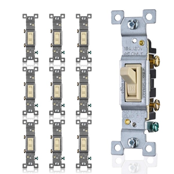 Interruptor de luz de palanca en marfil Faith, un polo, interruptor de 15 amperios, tornillo de puesta a tierra, 120V, paquete de 10 - SSK2-IV-10