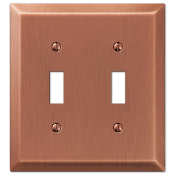 Placa de pared con interruptores de palanca de acero estampado de 2 gangas en cobre antiguo Century de Amerelle - 1 paquete - 163TTAC
