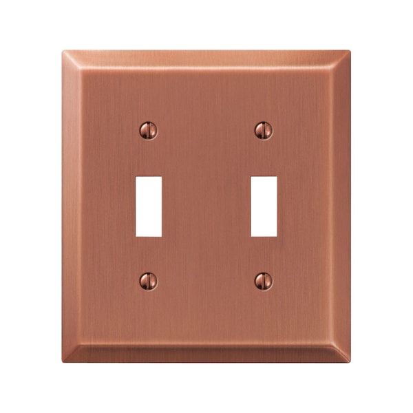 Placa de pared con interruptores de palanca de acero estampado de 2 gangas en cobre antiguo Century de Amerelle - 1 paquete - 163TTAC