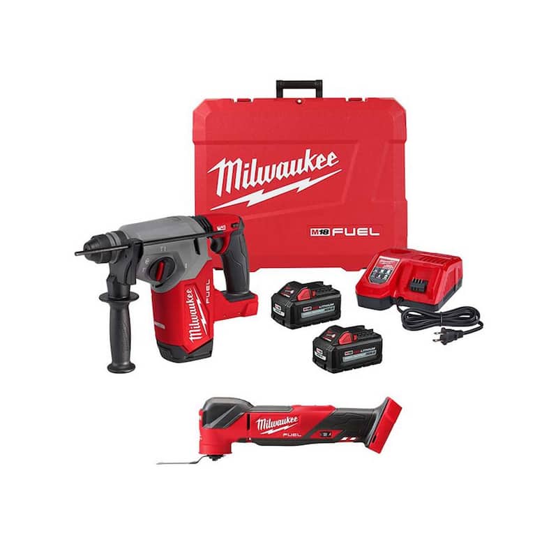 Milwaukee M18 FUEL 18V Lithium-Ion Brushless 1 pulgada Kit de martillo rotativo inalámbrico SDS-Plus con herramienta multiusos oscilante - 2912-22-2836-20.