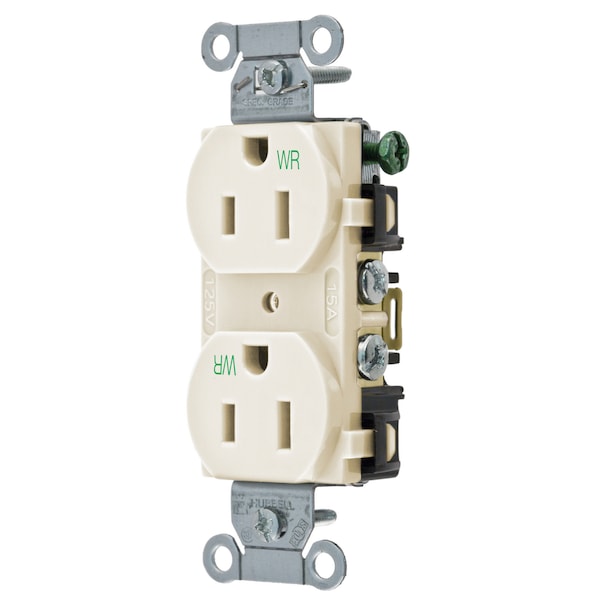 Hubbell Wiring Device-Kellems Straight Blade Devices, Receptacles, Weather-Resistant Duplex, Commercial/Industrial Grade, 2-Pole 3-Wire Grounding, 15A 125V, 5-15R, Single Pack. - BR15LAWR