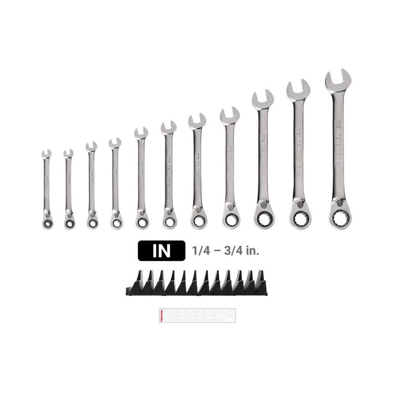 Juego de llaves combinadas reversibles de trinquete de 12 puntos TEKTON de 11 piezas (1/4-3/4 pulg.) con organizador modular ranurado - WRC94300.