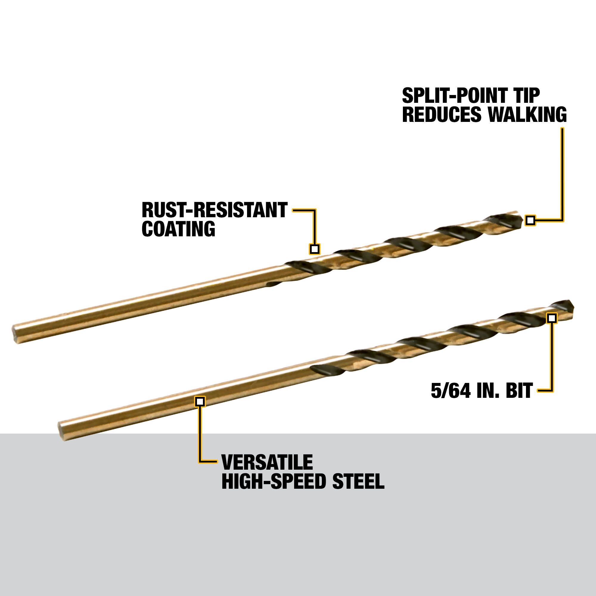 DEWALT 2 Piezas 5/64 pulgadas x 2 pulgadas Broca de torsión de longitud cónica recubierta de óxido negro de HSS - DW1105