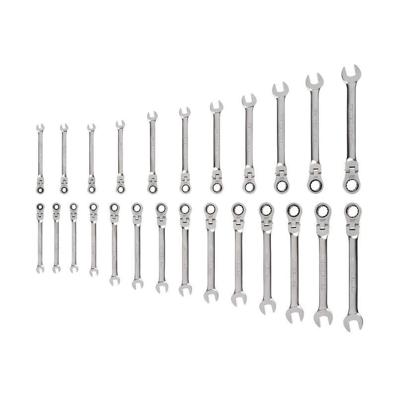 Set de llaves de combinación con trinquete de 12 puntos y cabezal flexible TEKTON de 25 piezas (1/4-3/4 pulgadas, 6-19 mm) - WRC95004