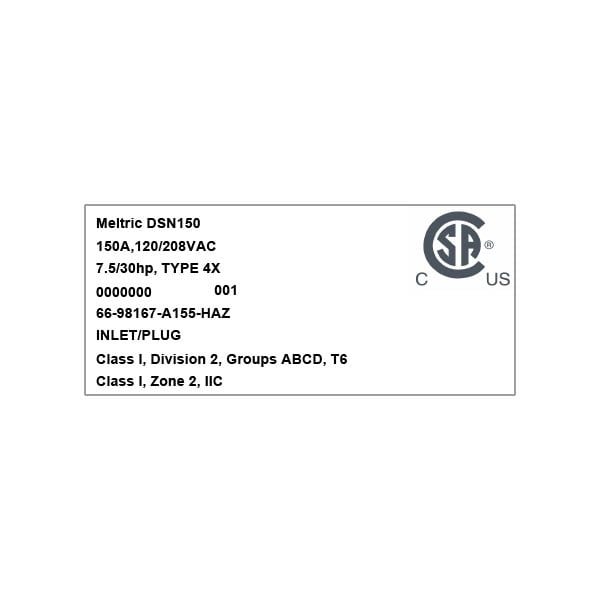 Meltric 66-98167-A155-HAZ ENTRADA SIN ORIFICIO DE BLOQUEO - 66-98167-A155-HAZ