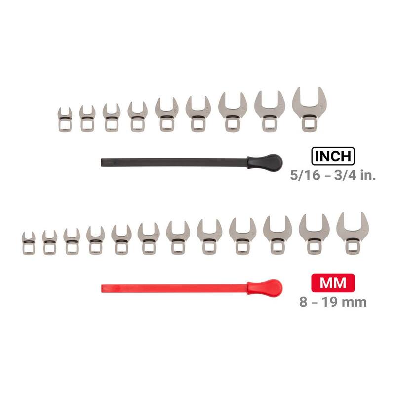 Juego de llaves de correa TEKTON de 5/16 a 3/4 pulgadas, 8 a 19 mm y 3/8 pulgadas con llave (21 piezas) - WCF94301