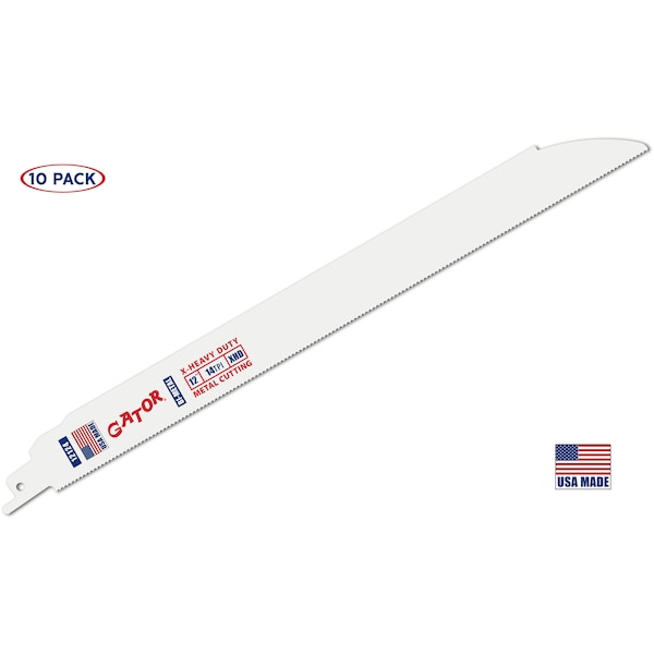 Gator Reciprocating Saw Blade 12 in. x 1 in. x 14tpi #12124-10, X-Heavy Duty Metal Cutting, 10PK - 12124-10