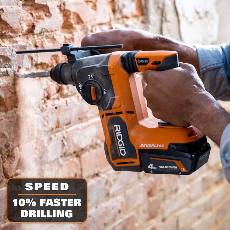 RIDGID 18V Martillo Rotativo SDS-Plus inalámbrico sin escobillas de 1 pulgada con kit de batería de salida MAX de 18V 4.0Ah y cargador rápido - R86712B-AC9840