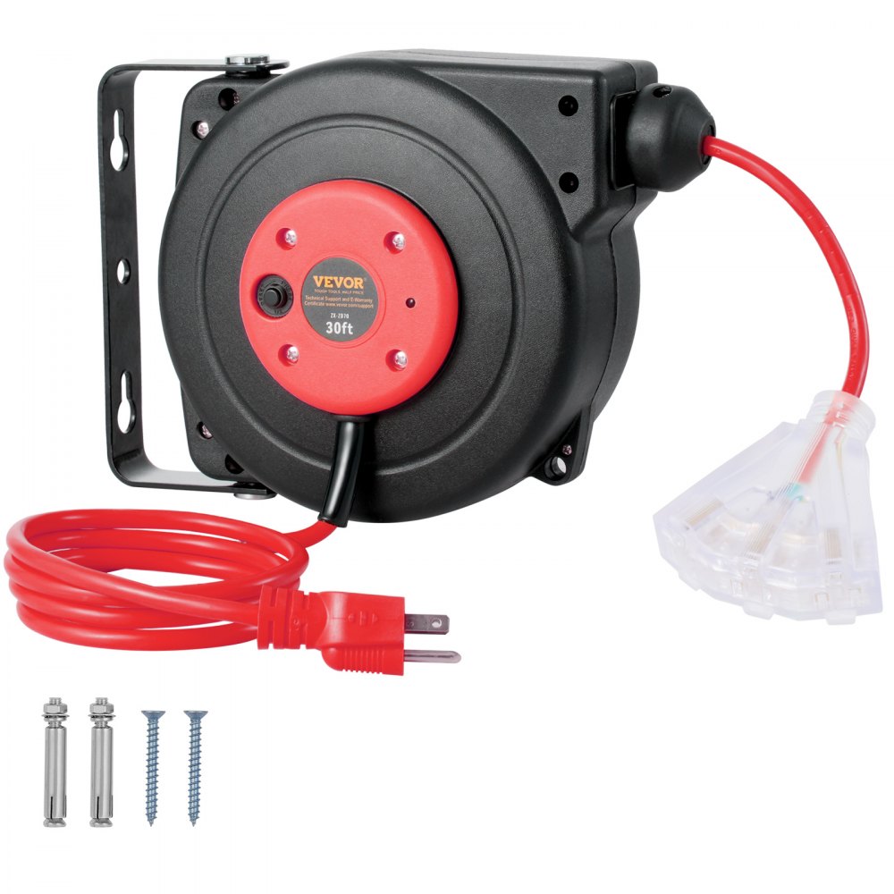 VEVOR Retractable Extension Cord Reel Power Cord Reel 30FT 16AWG/3C SJTOW - SSSJXQ30FTHH1V3YUV1