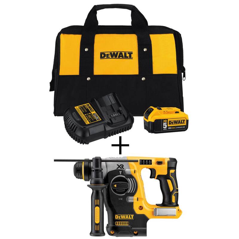 DEWALT 20V MAX XR Martillo Rotativo Inalámbrico con Tecnología Brushless de 1 pulgada SDS Plus en Forma de L, (1) Batería de Iones de Litio 20V 5.0Ah y Cargador - DCB205CKWDCH273B