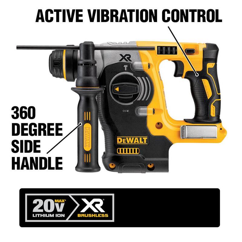 DEWALT 20V MAX XR Martillo Rotativo Inalámbrico con Tecnología Brushless de 1 pulgada SDS Plus en Forma de L, (1) Batería de Iones de Litio 20V 5.0Ah y Cargador - DCB205CKWDCH273B