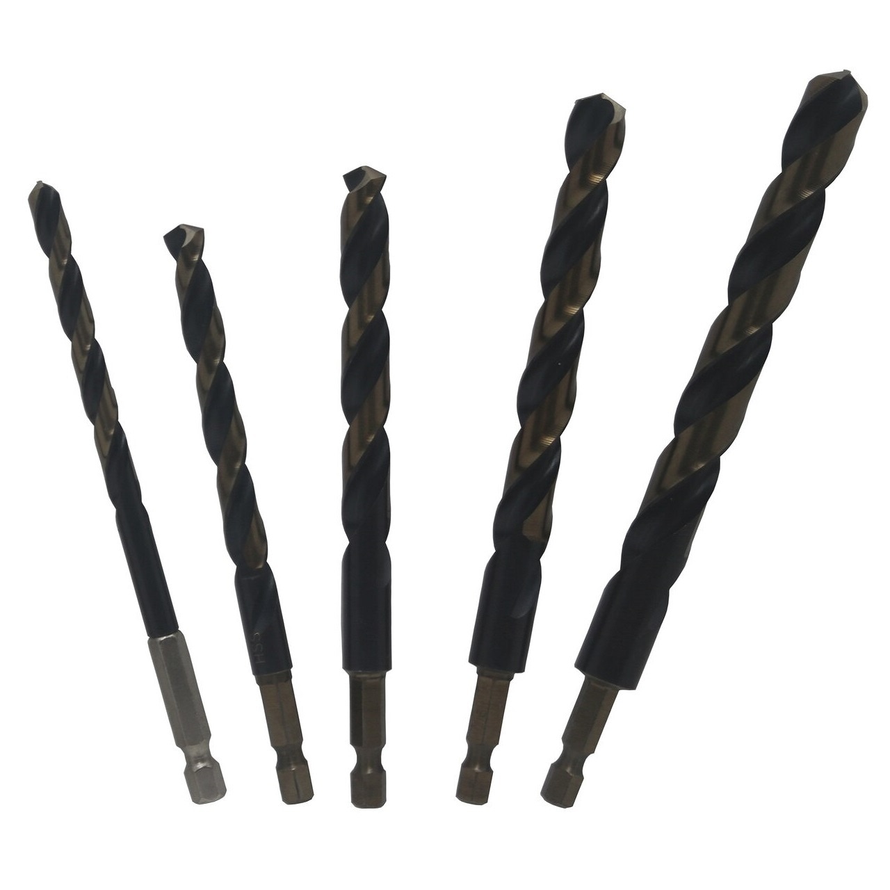 Broca América 5 piezas surtidas de brocas de acero de alta velocidad recubiertas en negro y dorado de longitud estándar para trabajo - Set de brocas de torsión POUKFD5HEX