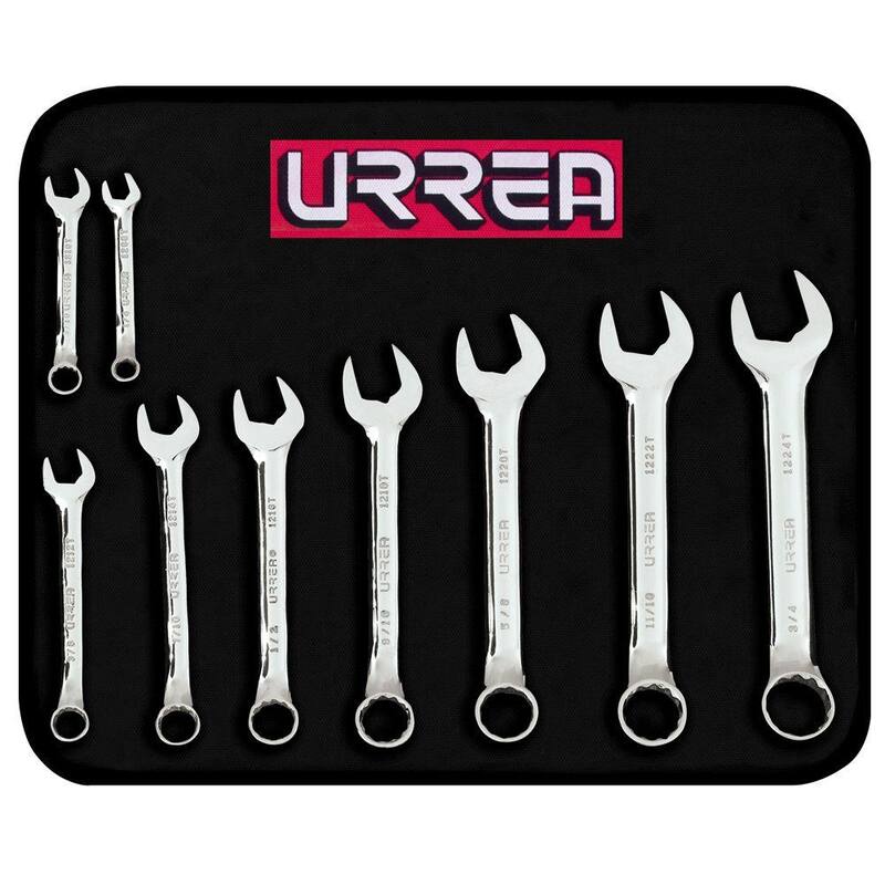 Set de llaves combinadas cromadas URREA de 12 puntos cortas (9 piezas) - 1200T9
