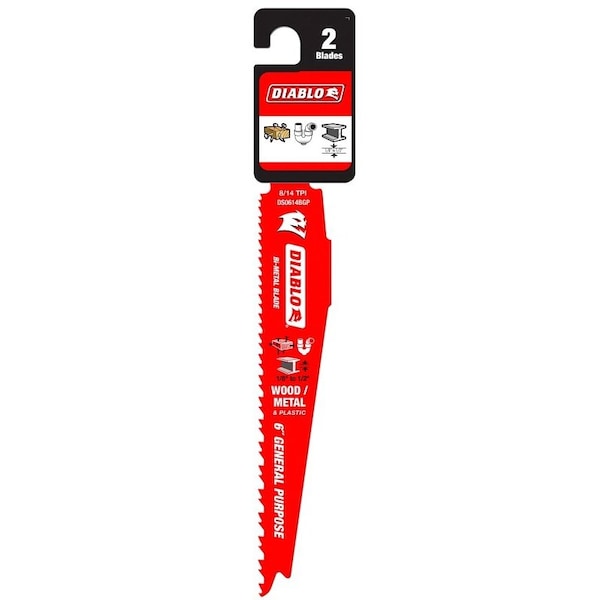 Diablo Reciprocating Saw Blade, 6 in L, 8/14 TPI - DS0614BGP2