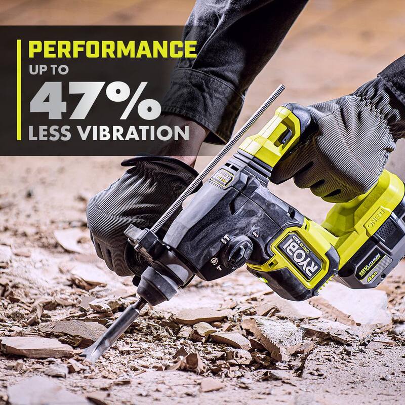 RYOBI ONE+ HP Taladro martillo rotativo SDS-Plus inalámbrico sin escobillas de 18V con batería de 2.0 Ah (paquete de 2) - P223-PBP2006.
