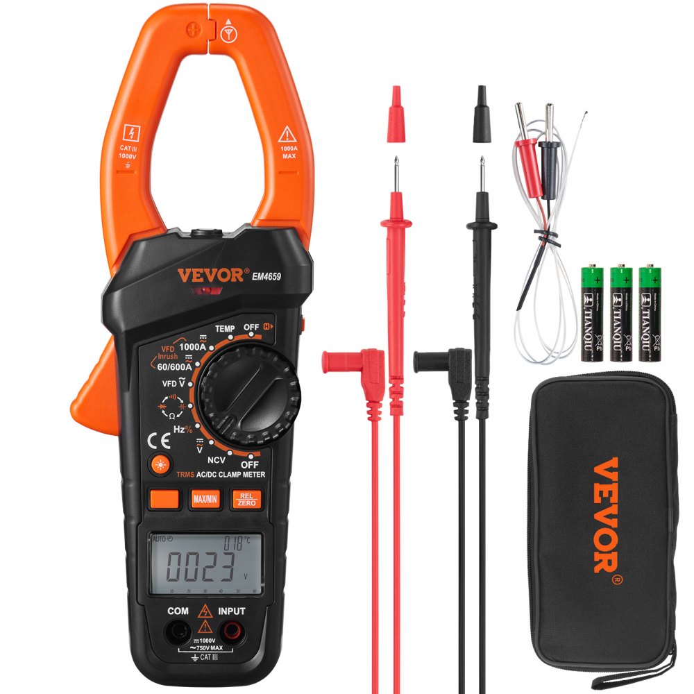VEVOR Digital Clamp Meter T-RMS, 6000 Counts, 1000A Clamp Multimeter Tester, Measures Current Voltage Resistance Diodes Continuity Data Retention, NCV for Home Appliance, Railway Industry Maintenance - QXBFZDKCWACDCBUUBV0