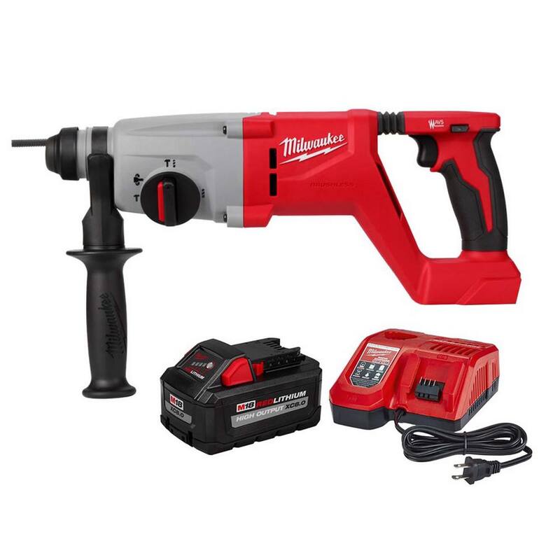 Martillo rotativo Milwaukee M18 18V de iones de litio sin escobillas inalámbrico de 1 pulgada SDS-Plus con mango en D, batería de 8.0Ah y cargador - 2613-20-48-59-1880.