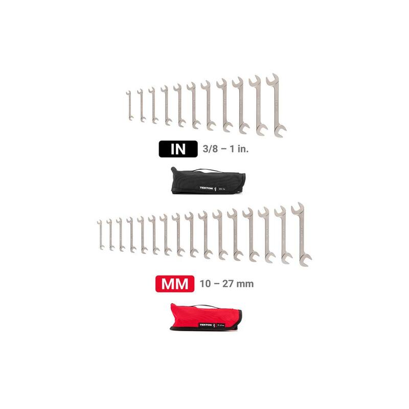Juego de llaves inglesas de cabeza angular abierta TEKTON de 3/8 a 1 pulgada, 10 a 27 mm, con estuche (27 piezas) - WAE93402