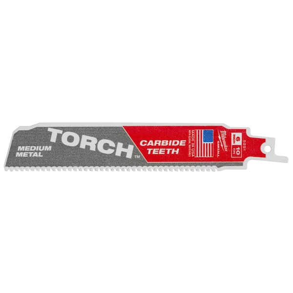 Milwaukee Tool 6 in. 10 TPI SAWZALL THE TORCH with Carbide Teeth for Medium Metal (5 pk) - 48-00-5551
