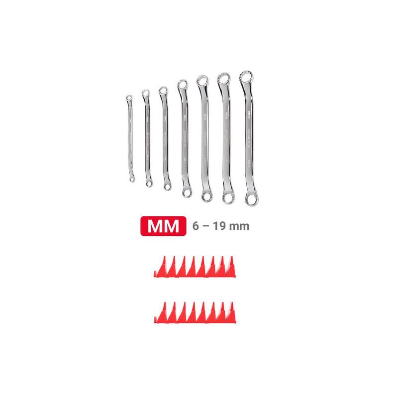 Juego de llaves combinadas de extremo de caja de offset de 45 grados TEKTON de 6 mm a 19 mm con organizador modular ranurado (7 piezas) - WBE95201