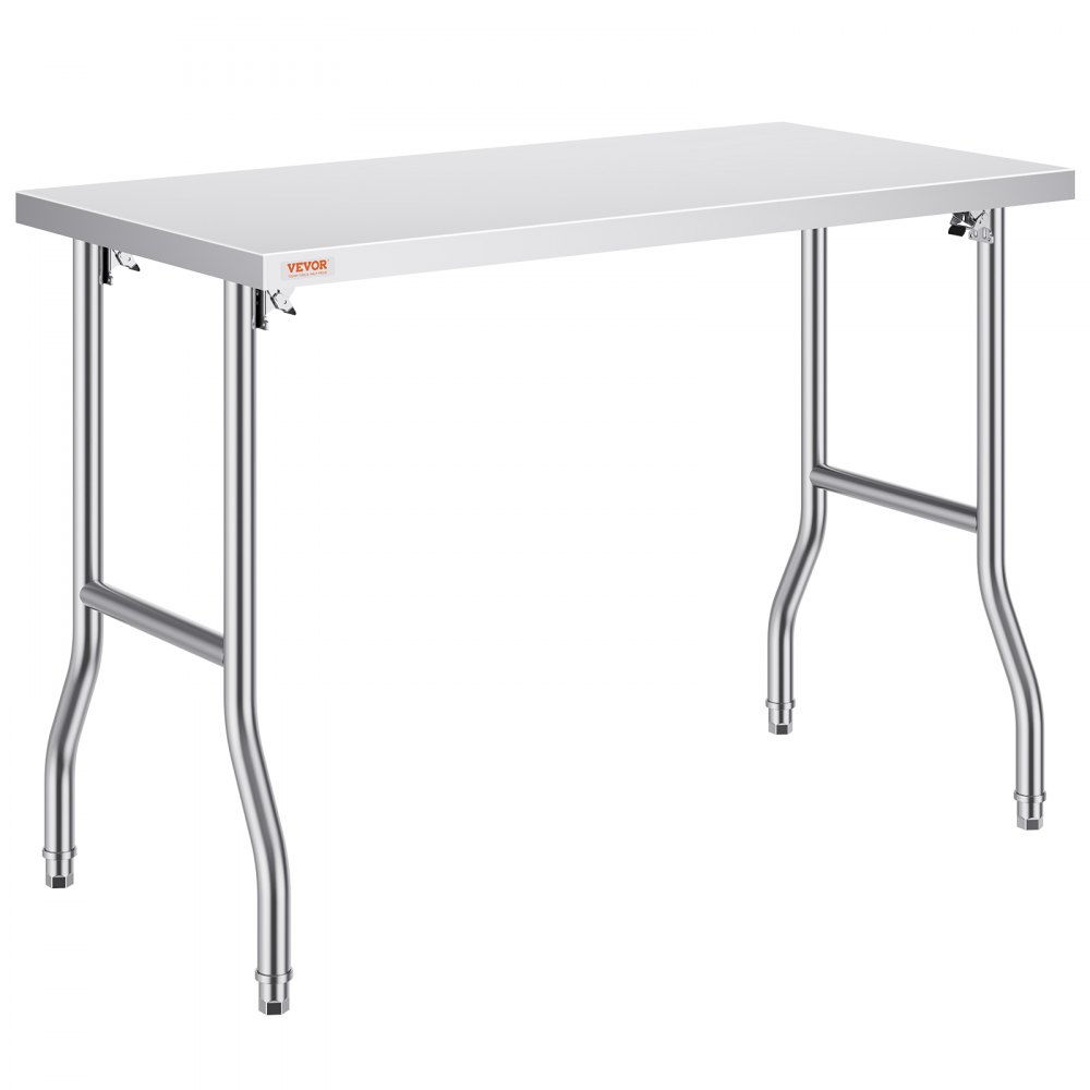 VEVOR Commercial Worktable Workstation 48 x 24 Inch Folding Commercial Prep Table, Heavy-duty Stainless Steel Folding Table with 661 lbs Load, Kitchen Work Table, Silver Stainless Steel Kitchen Island - CFGZT24X48YC00001V0