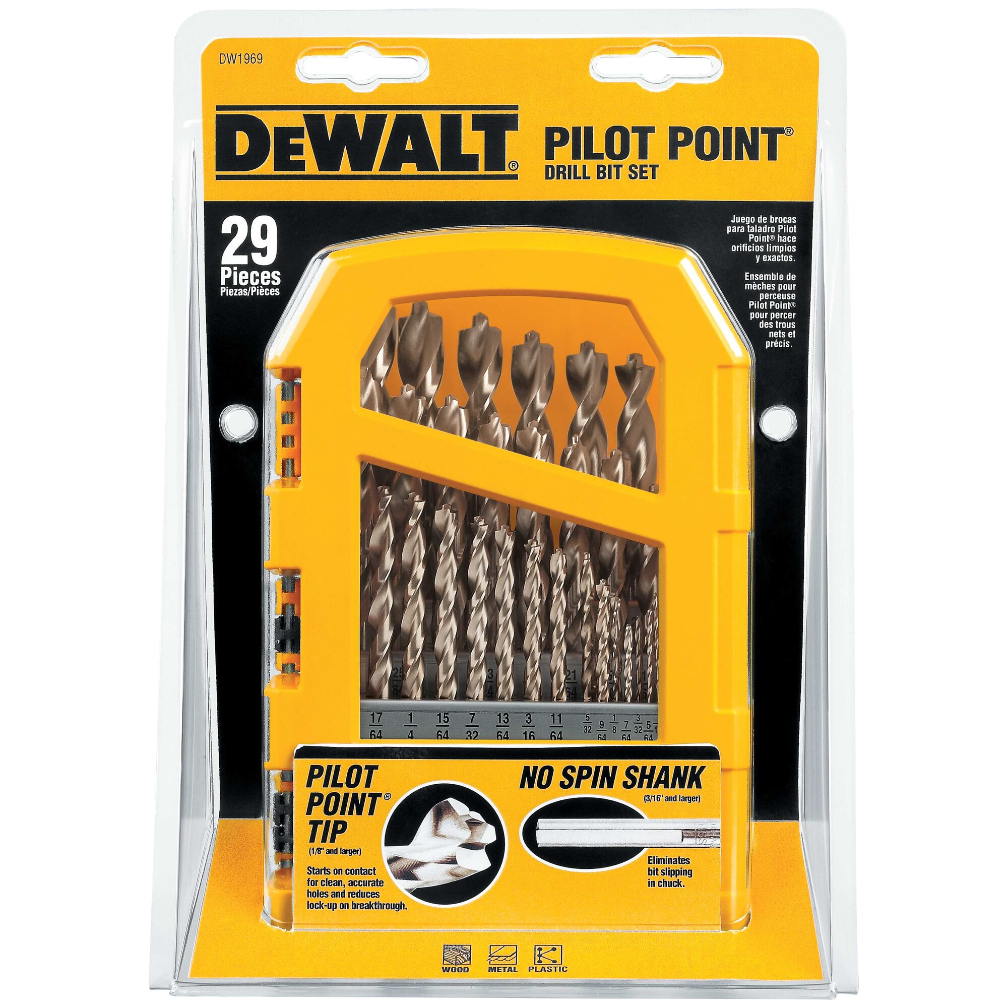Juego de brocas giratorias de longitud laboral mixta recubiertas de HSS dorado ferroso de 29 piezas DEWALT DEWALT - DW1969