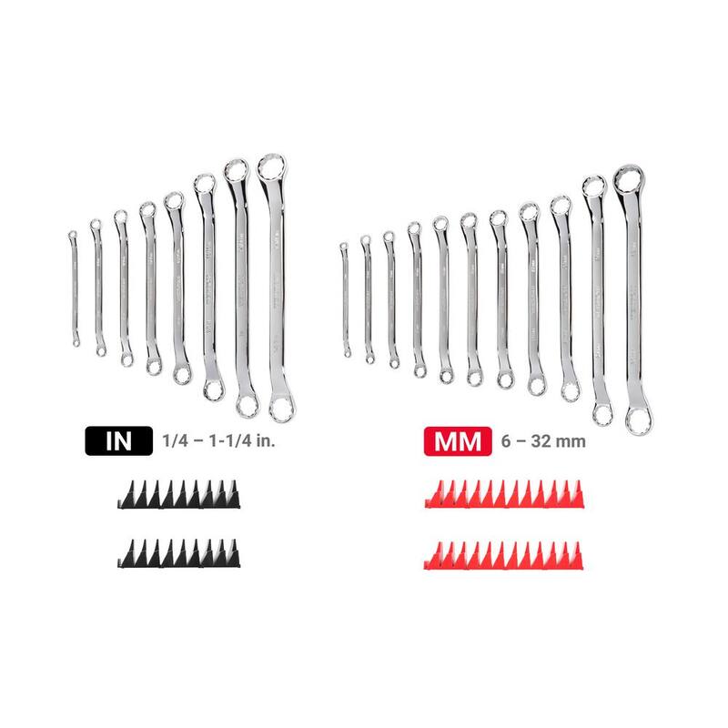 Llave de caja offset de 45 grados TEKTON de 1/4-1-1/4 pulgadas, 6-32 mm con organizador modular de ranuras (19 piezas) - WBE95302