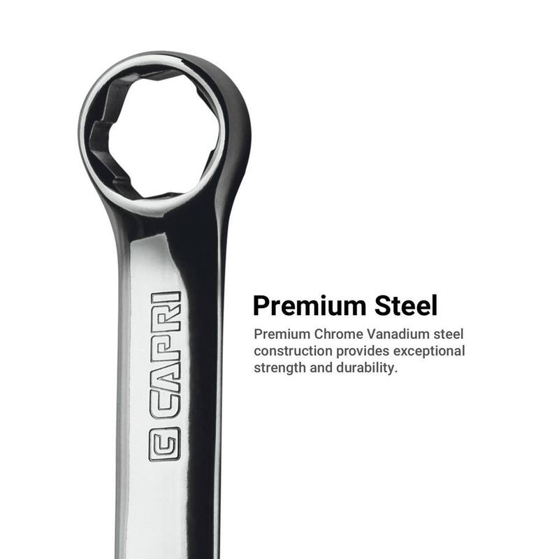 Set de llaves combinadas cortas Capri Tools WaveDrive Pro SAE para pernos regulares y redondeados (8 piezas) - CP11750-8SSBPK