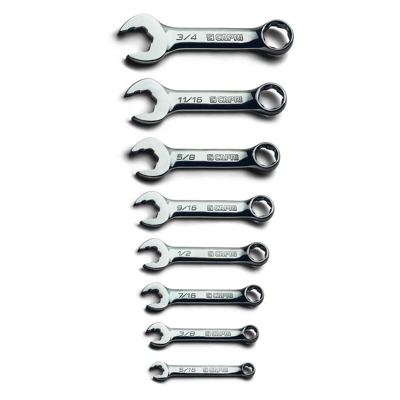 Set de llaves combinadas cortas Capri Tools WaveDrive Pro SAE para pernos regulares y redondeados (8 piezas) - CP11750-8SSBPK