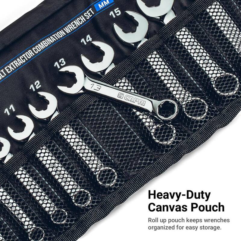 Set de llaves combinadas cortas Capri Tools WaveDrive Pro SAE para pernos regulares y redondeados (8 piezas) - CP11750-8SSBPK